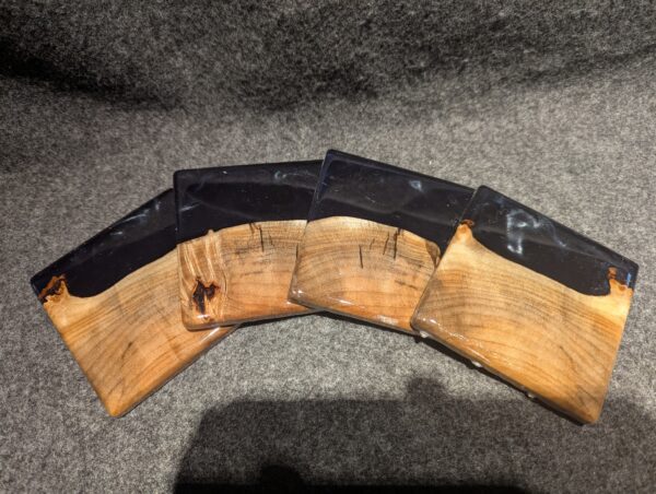 G017 - Silver Maple End Grain and Black Epoxy Resin Coasters (Set of 4)