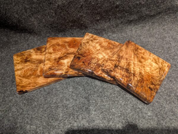 G019 - Burl End Grain Coasters with Table Top Epoxy Resin Finish and Cork Bottom (Set of 4)